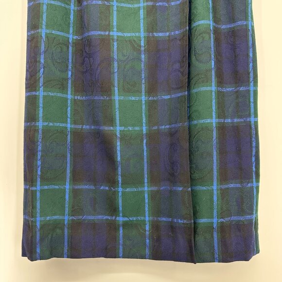 Pendleton Plaid Wool Maxi Wrap Skirt 8 Embossed Paisley Blackwatch Blue Green - Picture 6 of 11